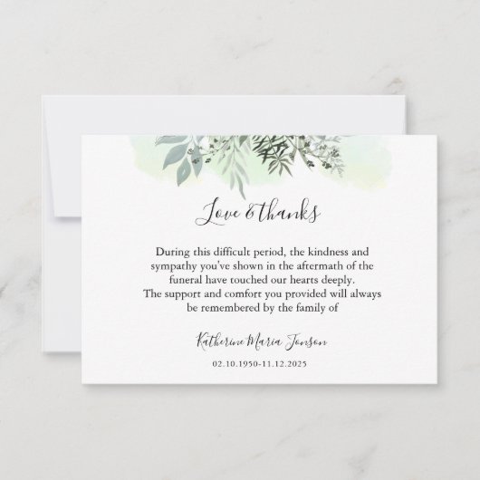 Eenvoudig script groen sympathie begrafenis bedankkaart (Voorkant)