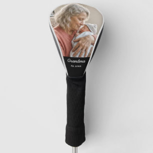 Eenvoudig script Grootmoeder Foto Jaar Zwart Golfheadcover