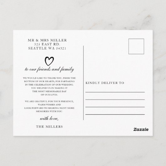 Eenvoudig script handgeschreven bruiloft Hartelijk Briefkaart (Achterkant)