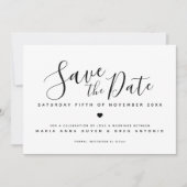 Eenvoudig script hart zwart op witte foto bruiloft save the date (Voorkant)