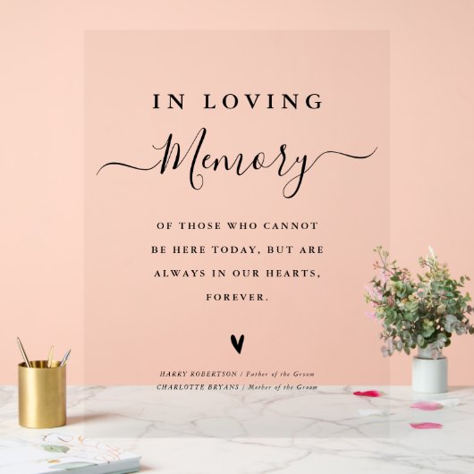 Eenvoudig script in liefdevolle herinnering acryl bord (Huwelijk)