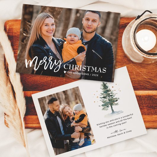 Eenvoudig script Love Heart Merry 2 Photo Feestdagenkaart