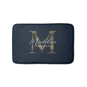 Eenvoudig script Metallic Navyblauw Gouden Monogra Badmat