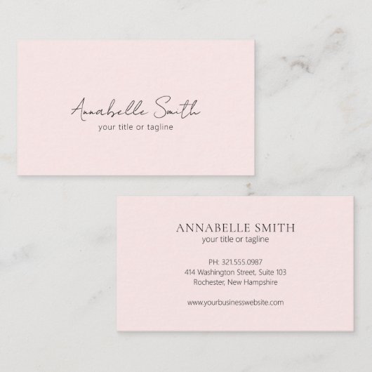 Eenvoudig script minimalistisch gemene Blush Pink Visitekaartje (Voorkant / Achterkant)