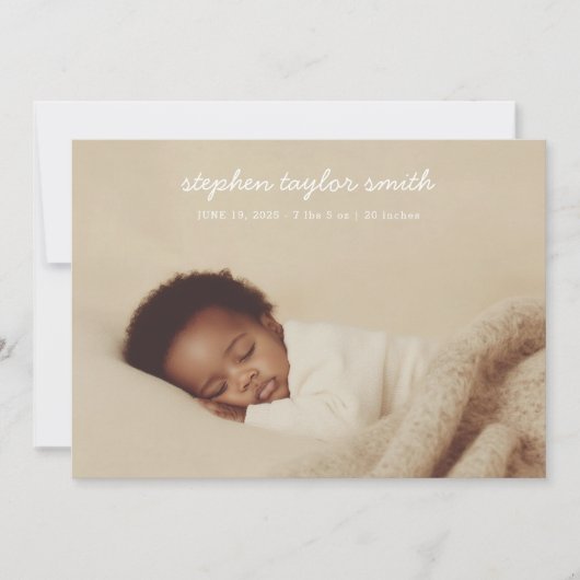 Eenvoudig script Modern Full Photo Baby Birth Aankondiging (Voorkant)