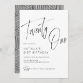 Eenvoudig Script Modern Zwart-wit 21e verjaardag Kaart (Voorkant / Achterkant)