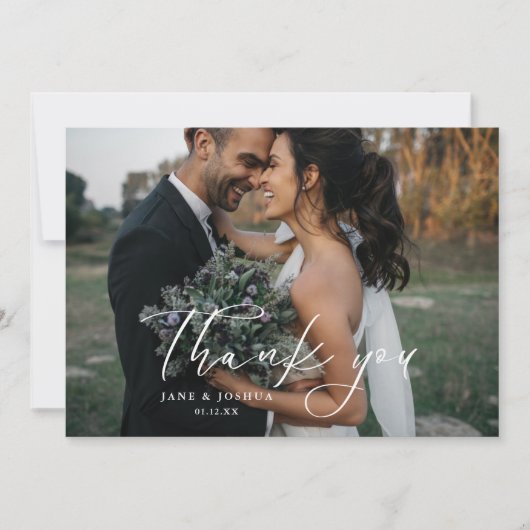 Eenvoudig script Moderne bruiloft foto landschap Bedankkaart (Voorkant)