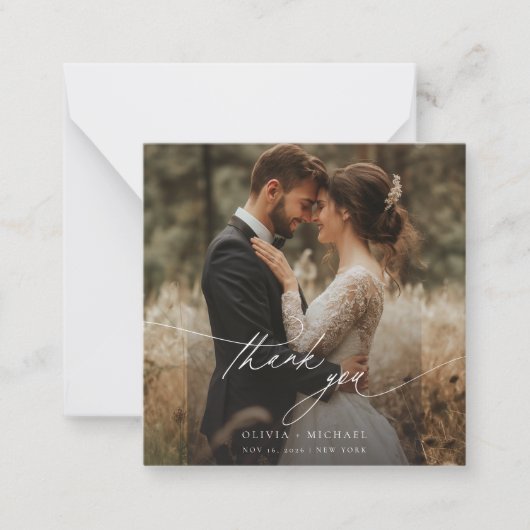 Eenvoudig script Moderne trouwfoto dank u Notitiekaartje (Voorkant)