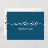 Eenvoudig script Navy Blue bruiloft Save the Date Briefkaart (Voorkant / Achterkant)