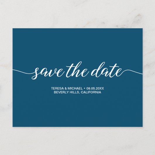 Eenvoudig script Navy Blue bruiloft Save the Date Briefkaart (Voorkant)
