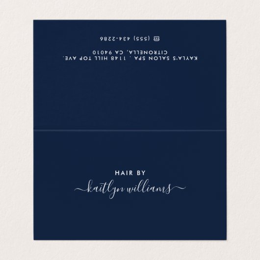 Eenvoudig script, Navy Blue & White Appointcard Visitekaartjes (Buitenkant ongevouwen)