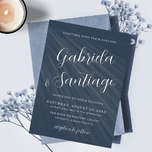 Eenvoudig Script Navy Blue White Wedding Kaart