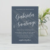 Eenvoudig Script Navy Blue White Wedding Kaart (Staand voorkant)