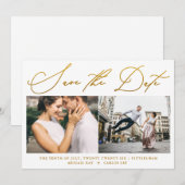 Eenvoudig script nep goud twee foto modern save the date (Voorkant / Achterkant)