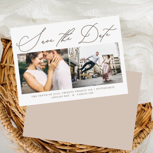 Eenvoudig script Neutraal Twee moderne foto's Opsl Save The Date