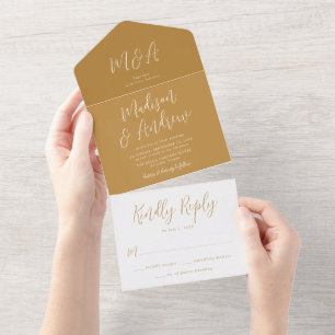 Eenvoudig script Ochre Wedding All In One Uitnodiging