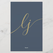 Eenvoudig Script Persoonlijk Briefpapier Navy Goud (Achterkant)