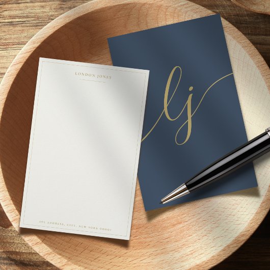 Eenvoudig Script Persoonlijk Stationery Navy Goud Briefpapier