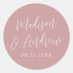 Eenvoudig Script Persoonlijke Stof Roze Trouwdag Ronde Sticker