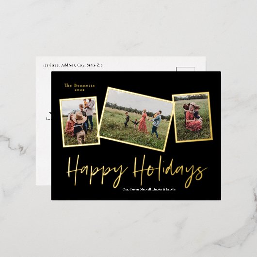 Eenvoudig script Prettige feestdagen 3 Photo Colla (Voorkant / Achterkant)