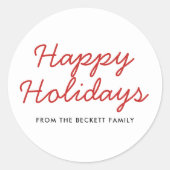 Eenvoudig script Prettige feestdagen Red Typografi Ronde Sticker (Voorkant)