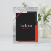 Eenvoudig script rood zwart grijs, en witte strepe bedankkaart (Staand voorkant)