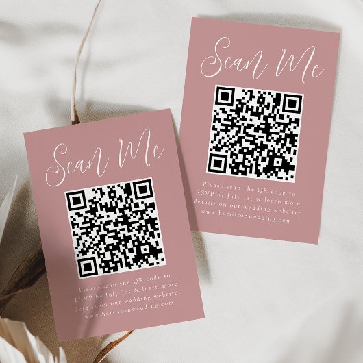 Eenvoudig script Roos QR Code Weddenschap RSVP Informatiekaartje