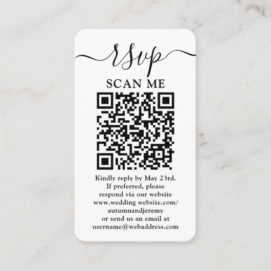 Eenvoudig Script RSVP Huwelijkswebsite QR Code & F Informatiekaartje (Voorkant)