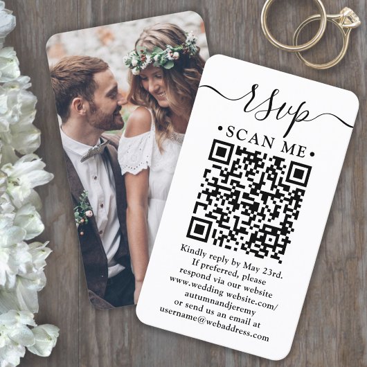 Eenvoudig Script RSVP Huwelijkswebsite QR Code & F Informatiekaartje