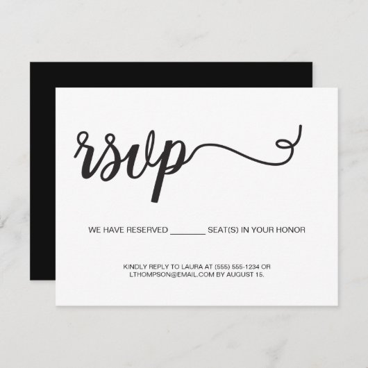 Eenvoudig script RSVP Weddenschap Gereserveerd Informatiekaartje (Voorkant / Achterkant)