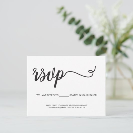 Eenvoudig script RSVP Weddenschap Gereserveerd Informatiekaartje (Staand voorkant)