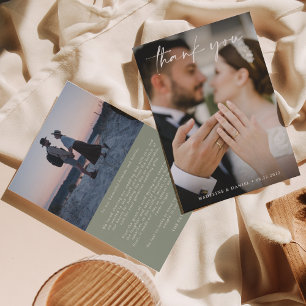 Eenvoudig Script Sage Groen met Foto Bruiloft Bedankkaart