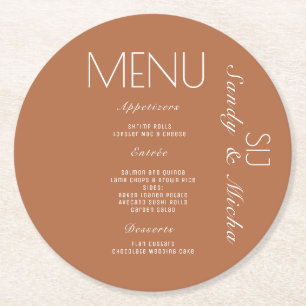 Eenvoudig Script Trouwdiner Menu Terracotta Ronde Kartonnen Onderzetter