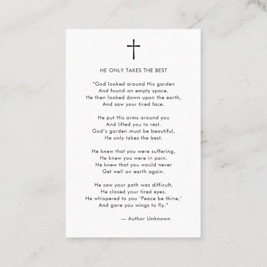 Eenvoudig Script Viering van het Leven Gebed Kaart Visitekaartje (Achterkant)