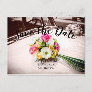 Eenvoudig script - vintage car Save the Date Briefkaart