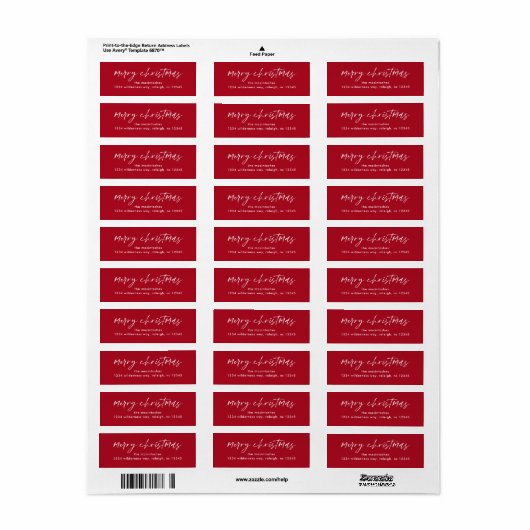 Eenvoudig script vrolijk kerst rood en wit etiket (Full Sheet)