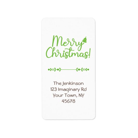 Eenvoudig script Vrolijk kerstfeest op wit adres Etiket (Voorkant)
