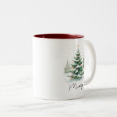 Eenvoudig script Waterverf kerstboom rood Tweekleurige Koffiemok (Voorkant rechts)