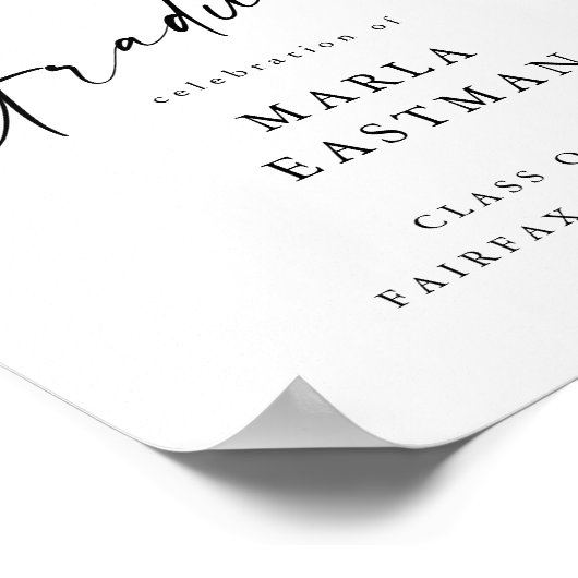 Eenvoudig Script Zwart & Wit Afstuderen Welkom Poster (Hoek)