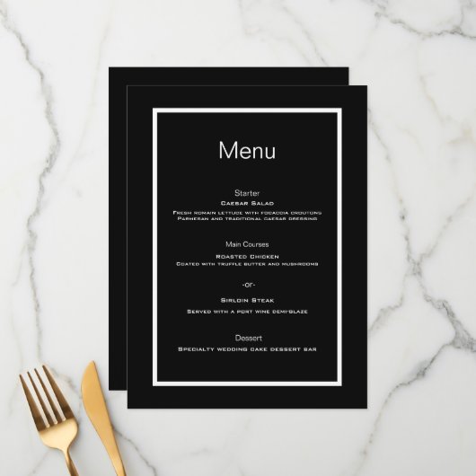 Eenvoudig script zwart wit minimalist menu (Voorkant / Achterkant in situ)