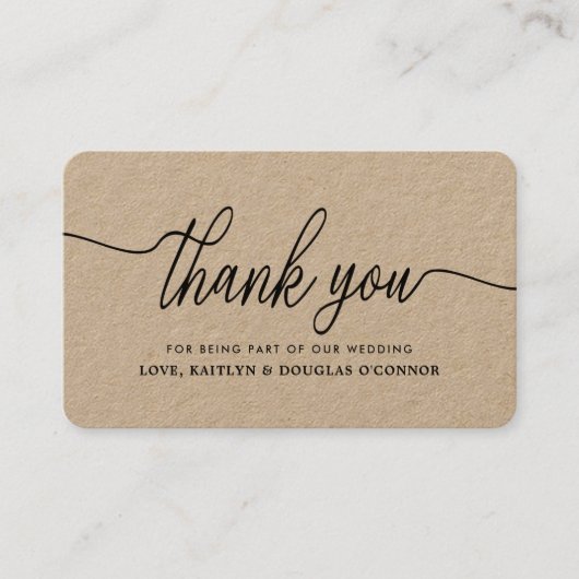 Eenvoudig scriptweddenschap Hartelijk dank Visitekaartje (Voorkant)