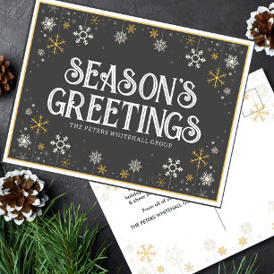 Eenvoudig Seizoensverhaal Gold Snowflake Business Briefkaart