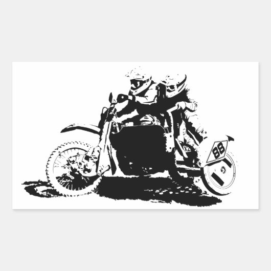 Eenvoudig sidecarcross-ontwerp rechthoekige sticker (Voorkant)