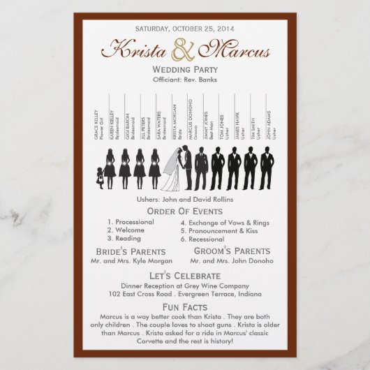 Eenvoudig 'Silhouettes Wedding Programme Flyer' (Voorkant)