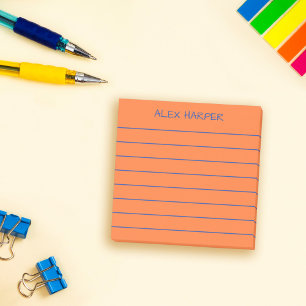 Eenvoudig Sinaasappel & Blauw Naam toevoegen Lined Post-it® Notes