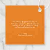 Eenvoudig Sinaasappel Mortierraad Modern Afstudere Bedankjes Labels (Achterkant)