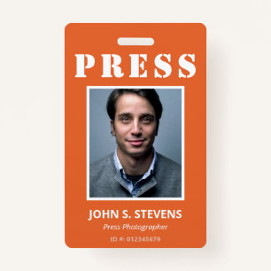 Eenvoudig Sinaasappel Wit Foto Press ID Badge