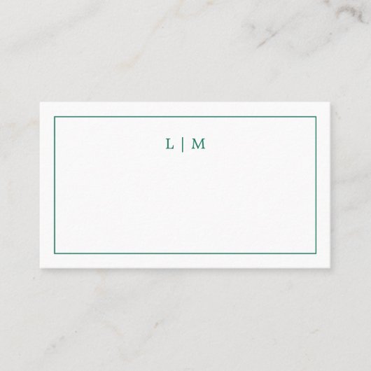 Eenvoudig Smaragdgroen Monogram Elegante Trouwdag Plaatskaartje (Voorkant)