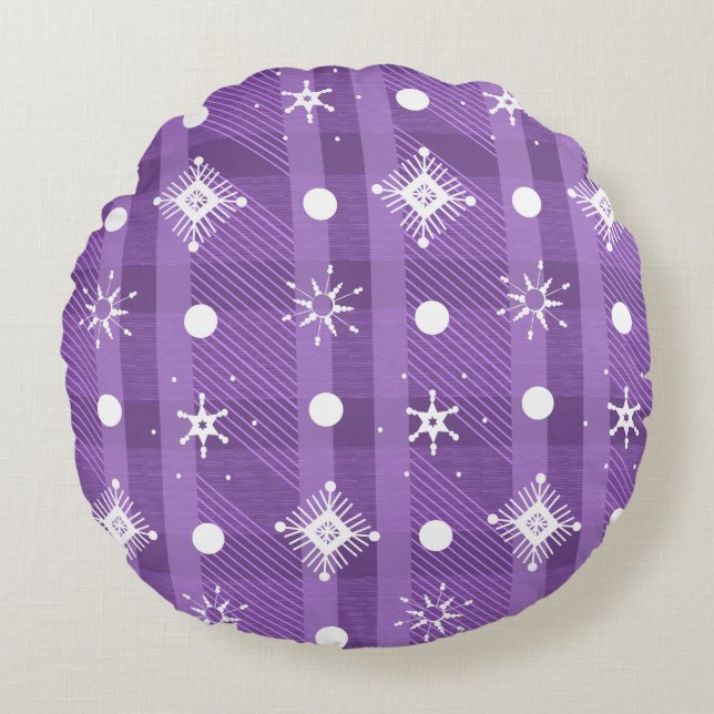 Eenvoudig Snowflakes Paars Pset Pattern Rond Kussen (Voorkant)
