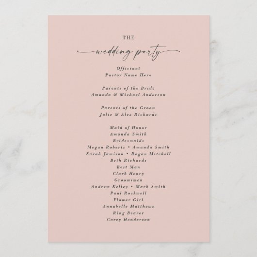 Eenvoudig Solid Light Pink Wedding Ceremony Progra Programma (Achterkant)
